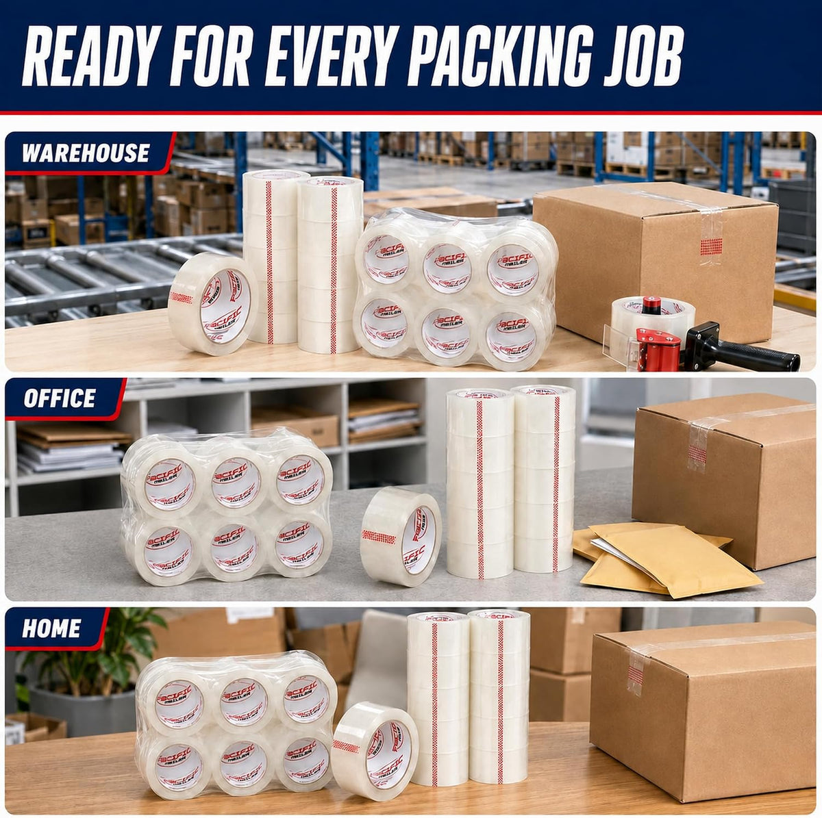 Pacific Mailer Clear Packing Tape, 2" x 110 Yards, 2.0 Mil Thick, 36 Packs