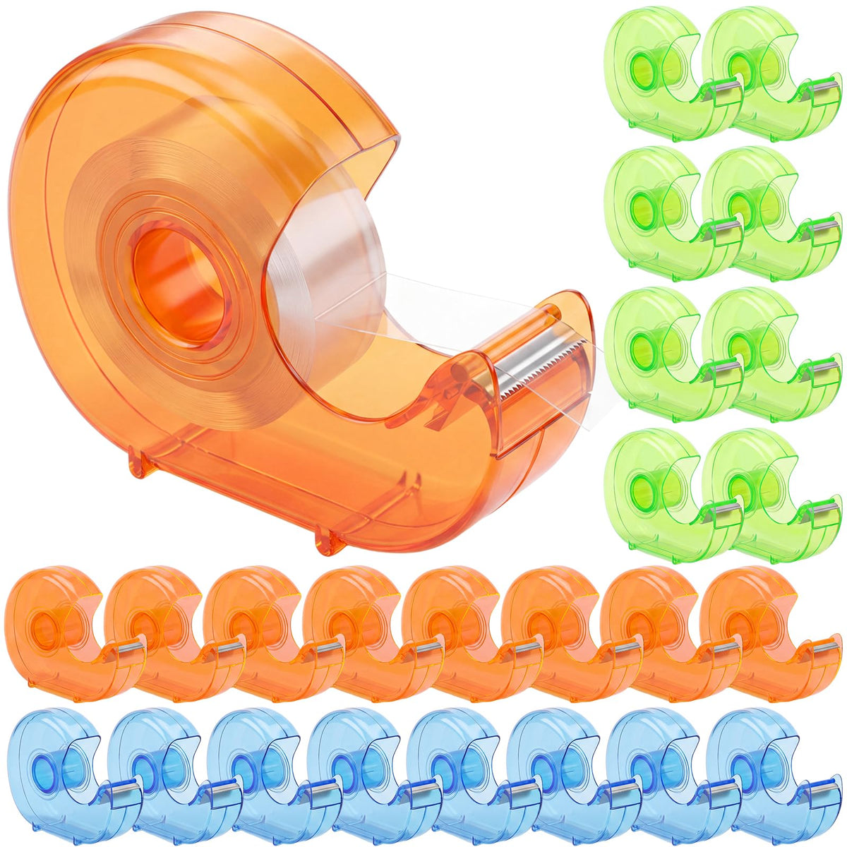 Sabary 24 Pcs Tape Dispenser Handheld Transparent Refillable, Mixed Colors