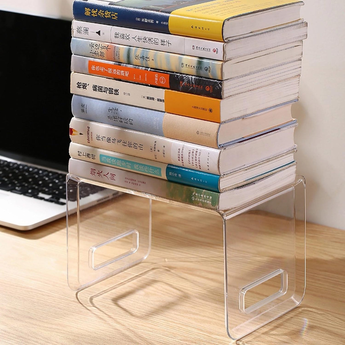 TONSNY Clear Book Display Storage Plastic Book Stand Organizer Transparent for Desk, Bookends with Side Guard, Book Storage Space-Saving Desk Bookshelf, L8.7”x W5.9