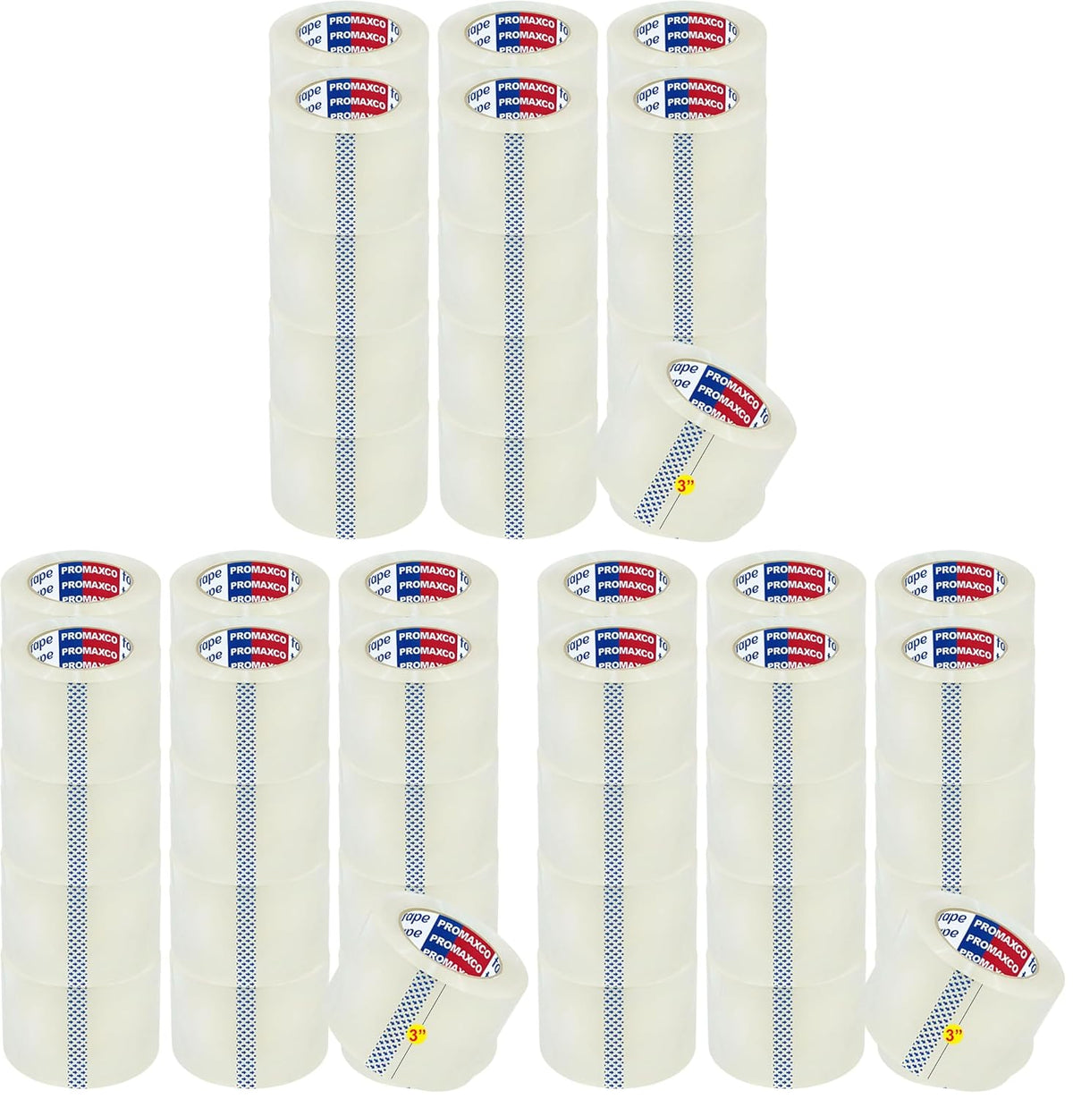 3" Heavy Duty Packing Tape, 24 Rolls, Clear, 3" Core, Total 1320Y, Clear, 2.2 mil, 3 inch x 55 Yards, Refill for Packaging and Shipping(3" Width, not 2" Width)