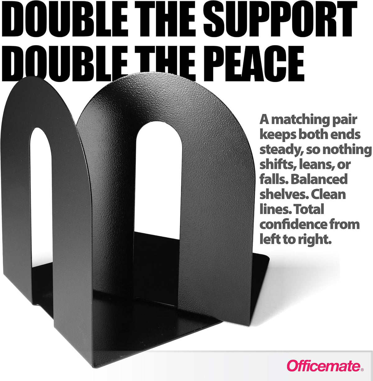 Officemate Heavy Duty Metal Bookends,10-Inch Steel Book Ends for Shelves, Non-Skid Base Book Supports for Books, Binders, and Office Organization, Black