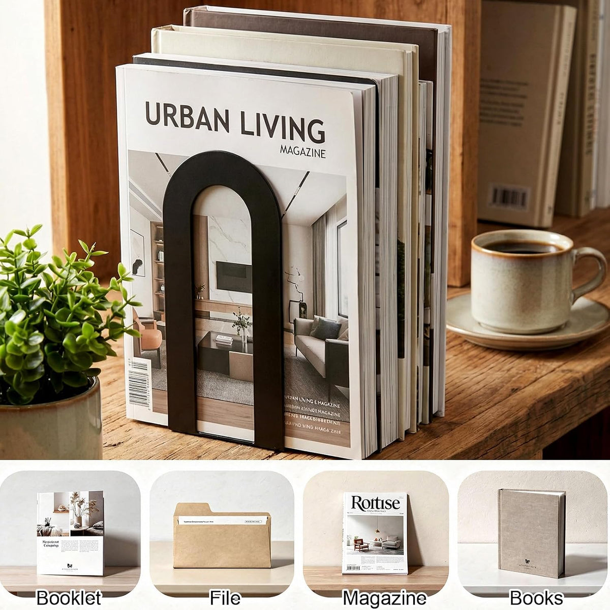 Metal Book Ends for Books - 10 Pcs Black Small Metal Bookends, Heavy Duty Iron Book Stopper & Shelf Organizer for Home Office, 5.5x3.75x2.25 Inches