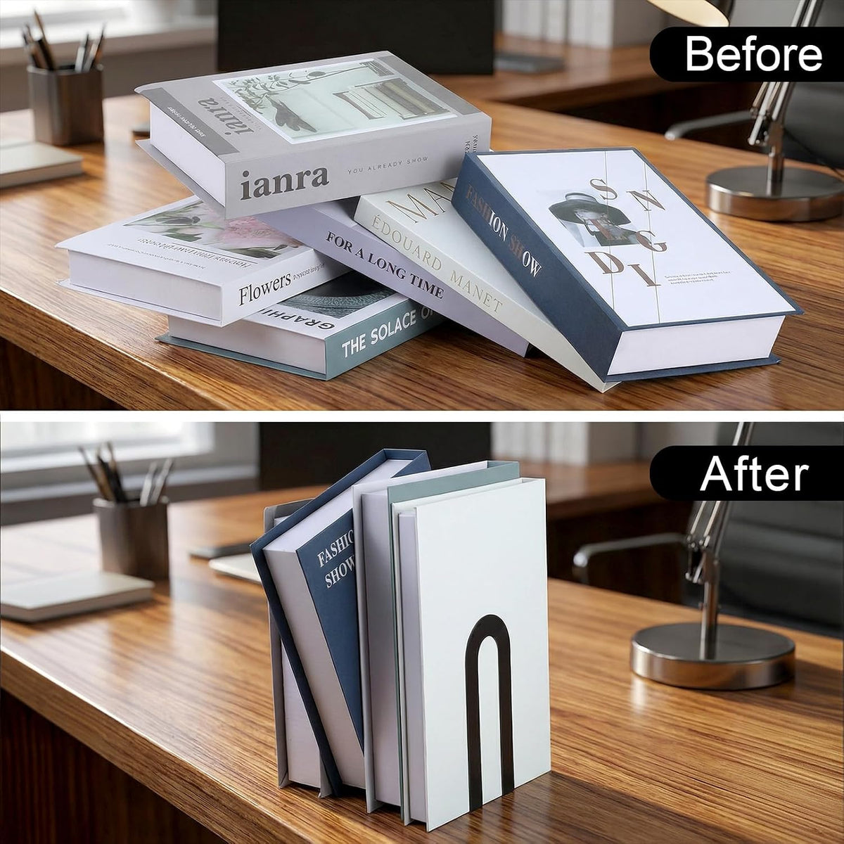 Metal Book Ends for Books - 10 Pcs Black Small Metal Bookends, Heavy Duty Iron Book Stopper & Shelf Organizer for Home Office, 5.5x3.75x2.25 Inches
