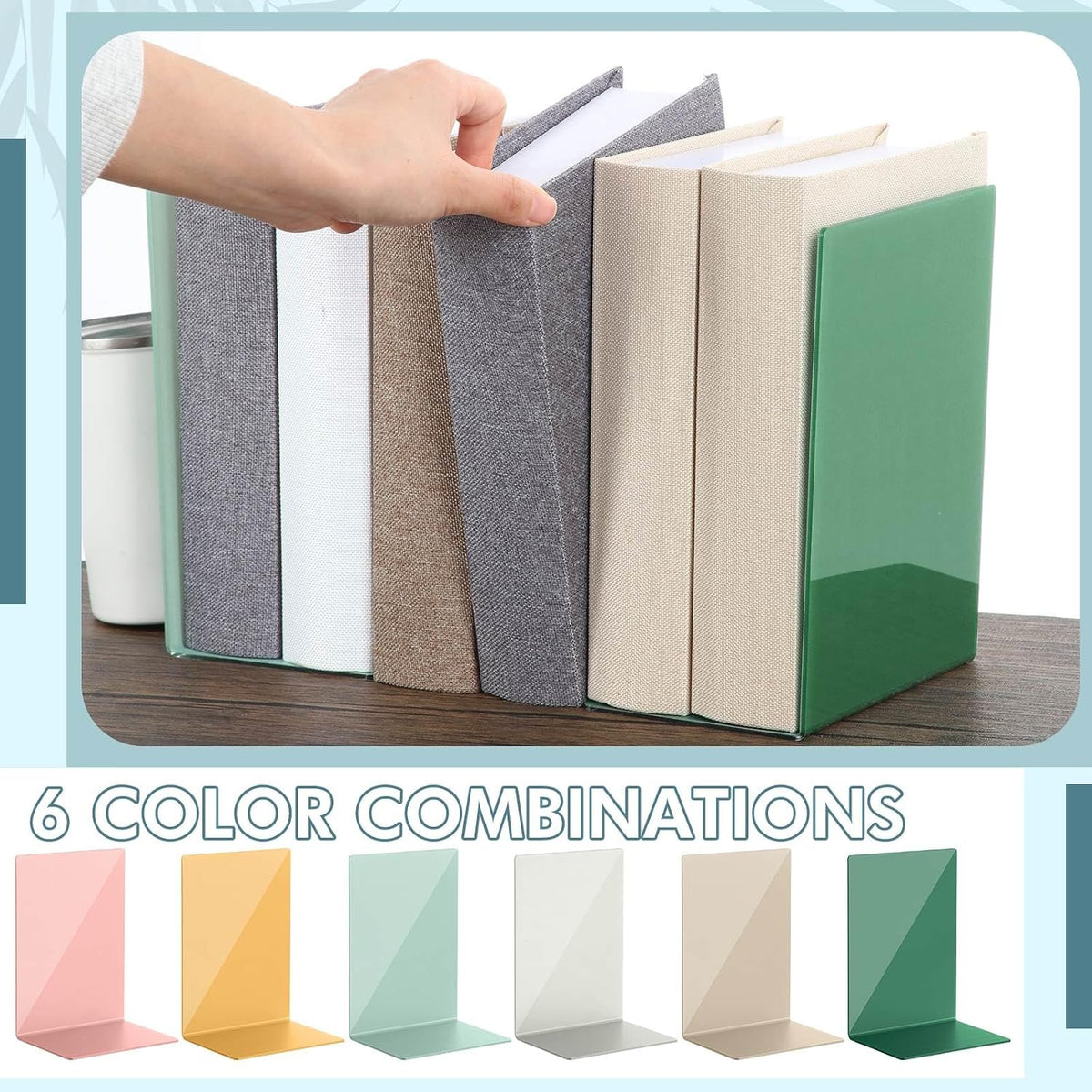 6Pcs Acrylic Bookends for Shelves Colorful Book Ends,Modern Bohemian Colors