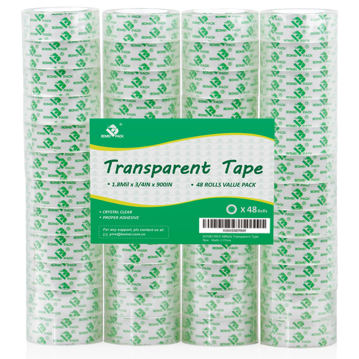 BOMEI PACK 96 Rolls Crystal Clear Transparent Tape, Stationery Tape Refills Rolls for Dispenser, 3/4 in x 900 in,1 inch Core, Gift Wrapping Clear Tape Bulk for Office, School and Home