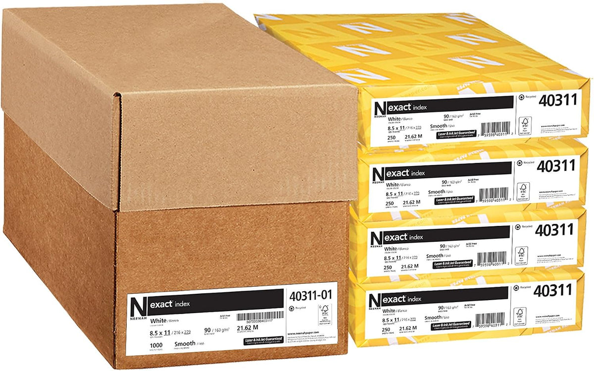 Neenah Paper 40311 Exact Index Card Stock, 90lb, 94 Bright, 8 1/2 x 11, White, 250 Sheets, (Pack of 1)