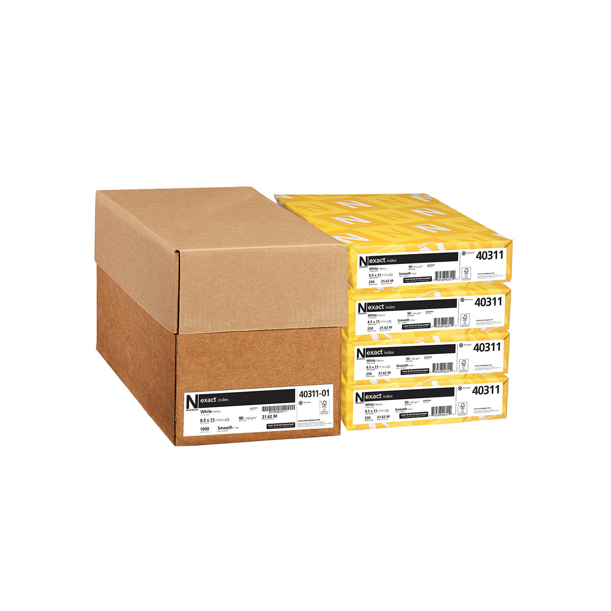 Neenah Paper 40311 Exact Index Card Stock, 90lb, 94 Bright, 8 1/2 x 11, White, 250 Sheets, (Pack of 1)
