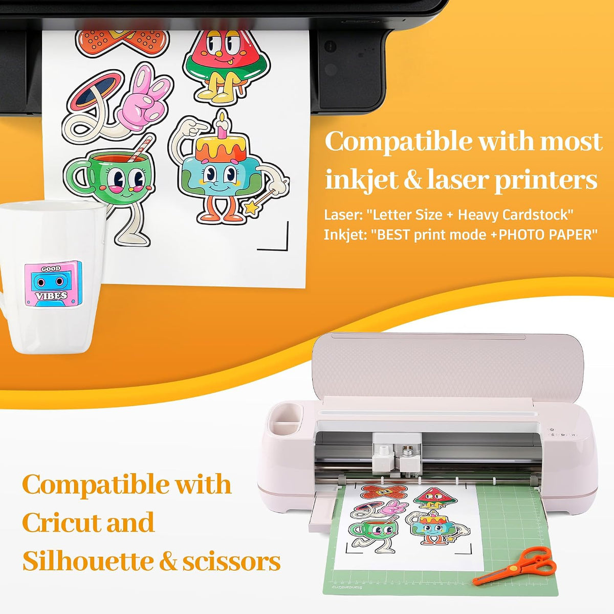 QYH Printable Vinyl Sticker Paper, 50 Sheets Matte Waterproof White 8.5x11
