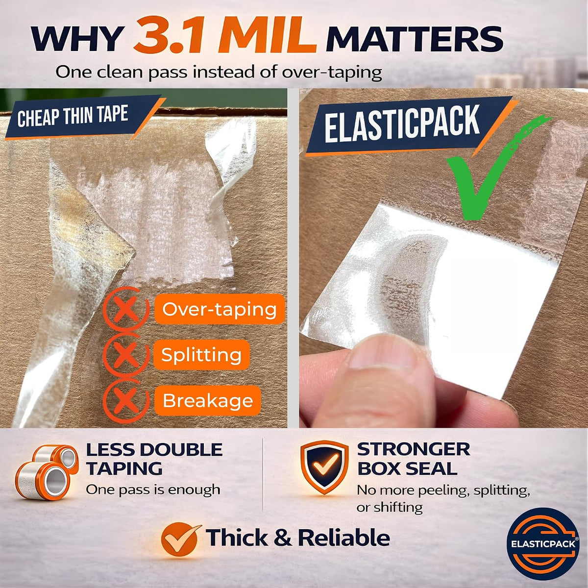 Heavy Duty Packing Tape, Clear 3.1 Mil Thick, Strong Hold for Box Shipping
