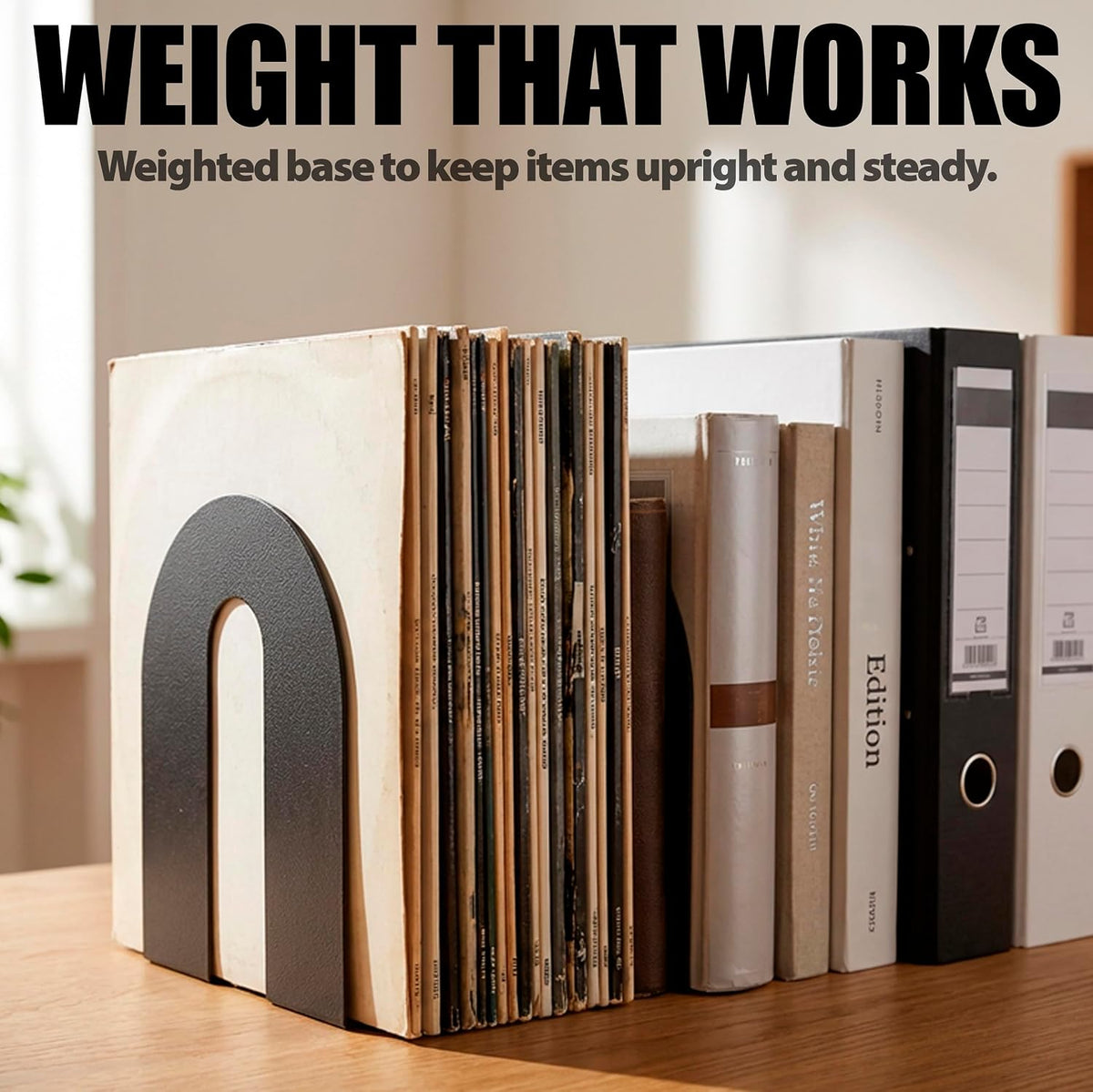 Officemate Heavy Duty Metal Bookends,10-Inch Steel Book Ends for Shelves, Non-Skid Base Book Supports for Books, Binders, and Office Organization, Black