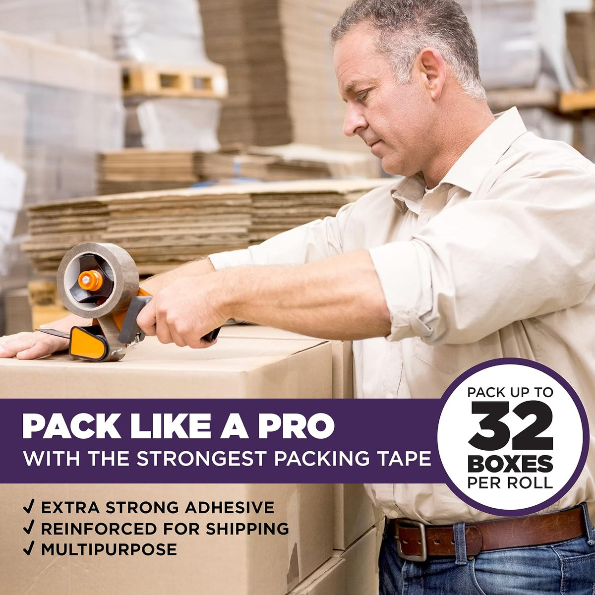 Tape King Clear Packing Tape Ultra Thick | 60 Yards Per Roll (6 Rolls) | 2 Inch Wide Heavy Duty Packing Tape 3.2mil Strong Adhesive for Moving Boxes, Shipping Cartons, Office Use, Sealing (360 Yards)