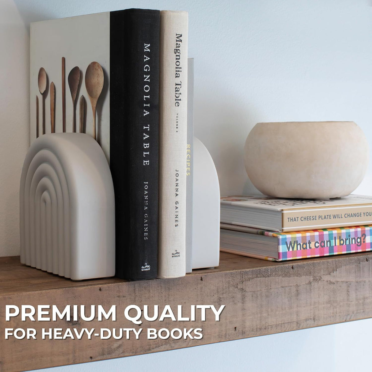 Decorative Concrete Bookends for Heavy Books - Stylish Set of 2, Anti-Slip