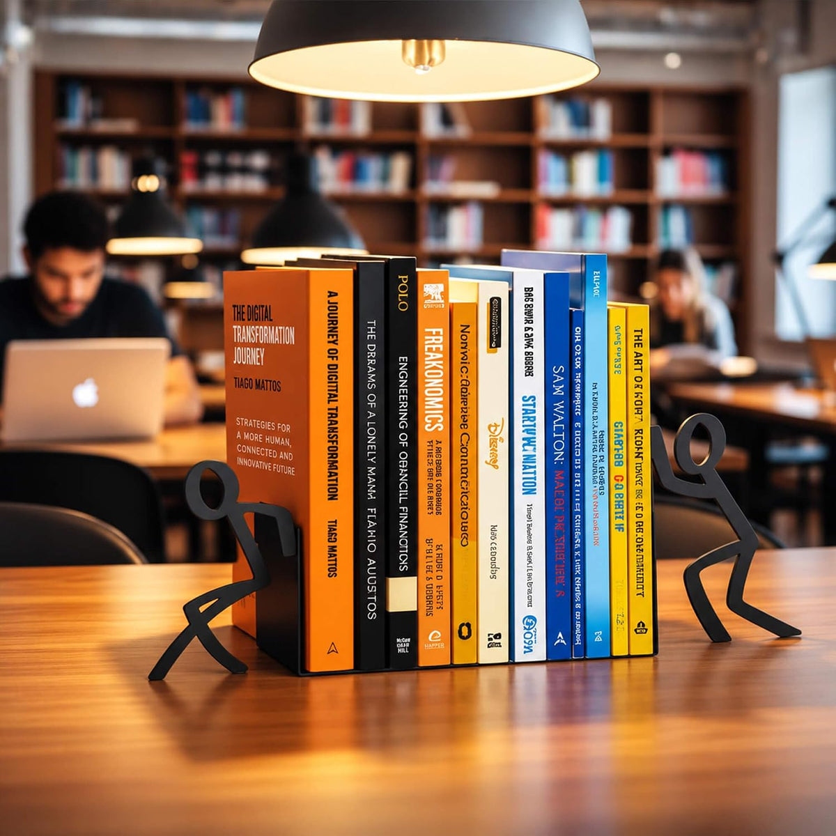 Figurine Bookends with Book-Holding Characters - Steel with Epoxy Coating - Decorative Pair of Book Holders for Shelves, Desk, and Office - Black – Geguton