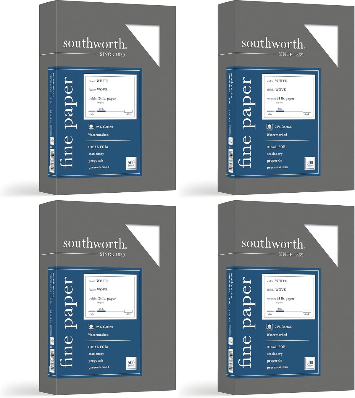 Southworth 404C 25% Cotton Business Paper White 24 lbs. Wove 8-1/2 x 11 500/Box FSC