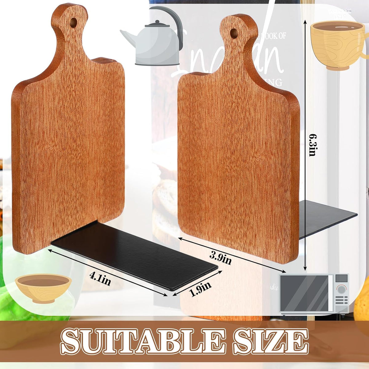 Jetec Kitchen Bookends Wooden Cookbook Holder, Brown, Ebony