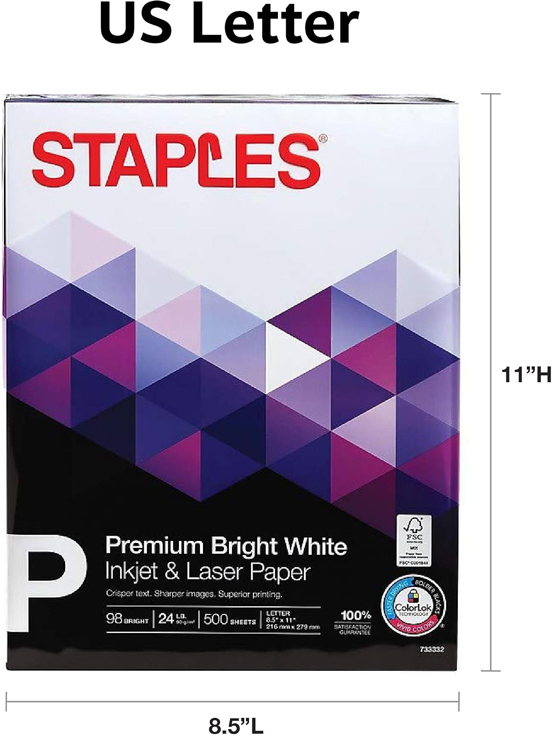 Staples Inkjet Paper, 8.5x11 Inch, 24 lb., 98 Bright, 5 Reams/Carton