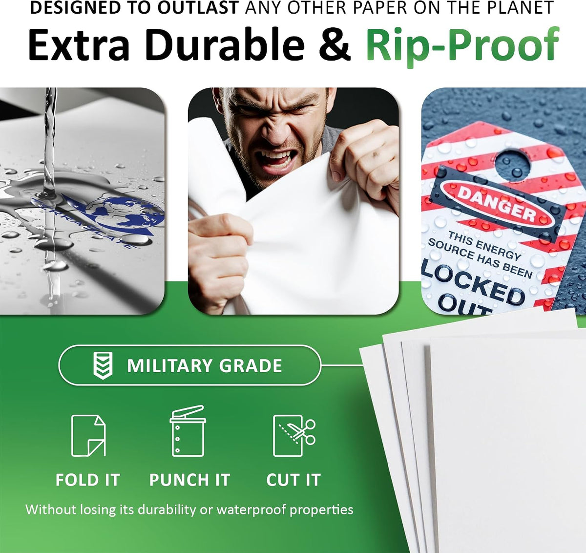 TerraSlate Waterproof Laser Printer Paper, 10 Mil 8.5" x 11", Bulk Copy Paper, White (500 Sheets)