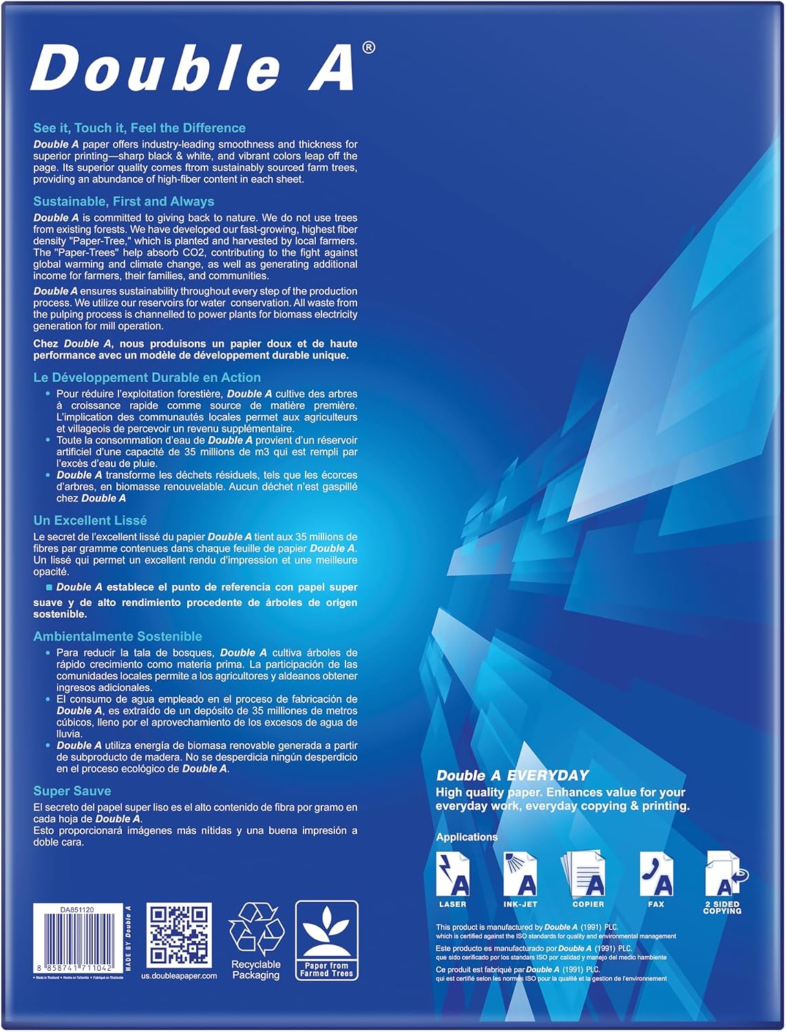 Double A Everyday Multipurpose Copy Printer Paper, Letter Size 8.5" x 11", 96 Brightness, 20 lb, 10 Reams (5000 Sheets)