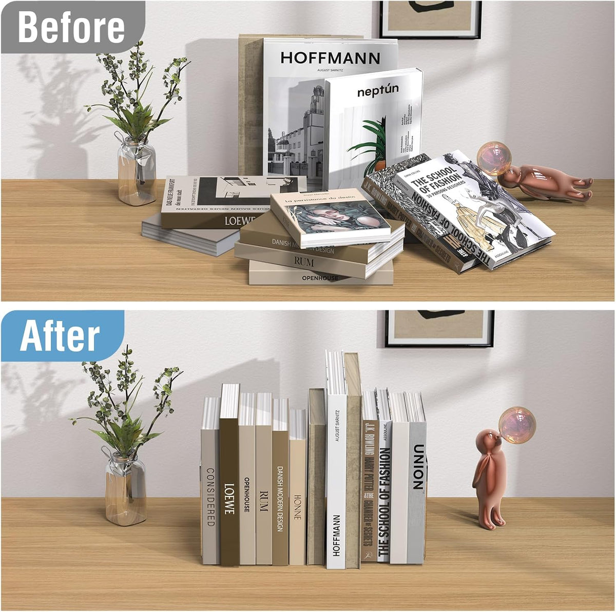 Acrylic Bookends 4 Pcs - Clear, Transparent Book Ends for Shelves, Heavy Duty Book Stoppers, CD, File, Video Games Holder Stand