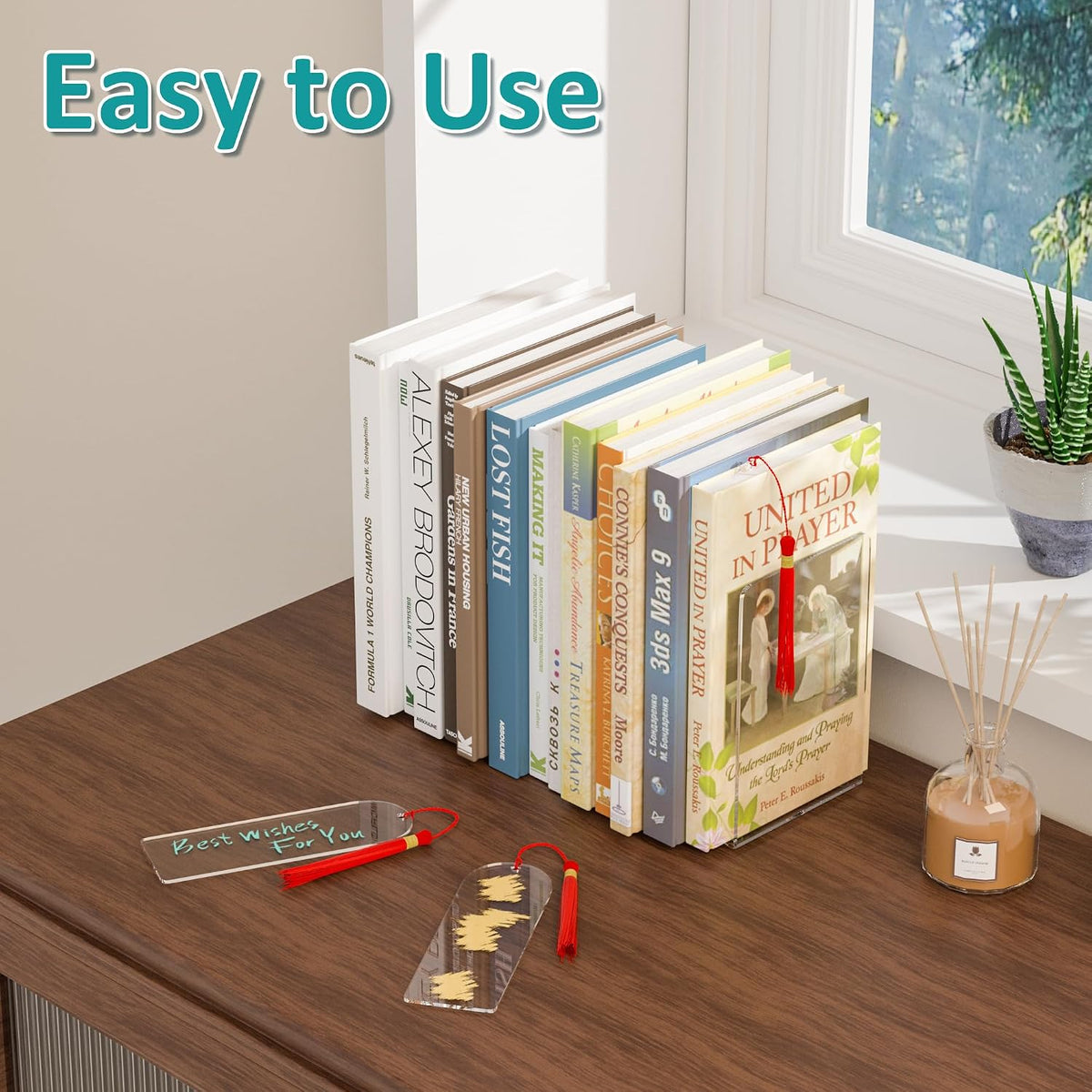 Acrylic Bookends and Bookmark Blanks Sets, Pack of 8, Book Holder for Shelf, Clear Book Page Markers for DIY Painting