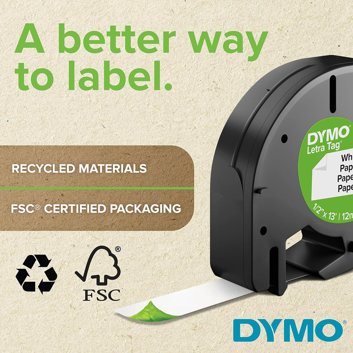 DYMO Authentic LT Plastic Labeling Tape for LetraTag Label Makers, 1/2" (12mm), Black Print on Clear Tape, 6-Pack